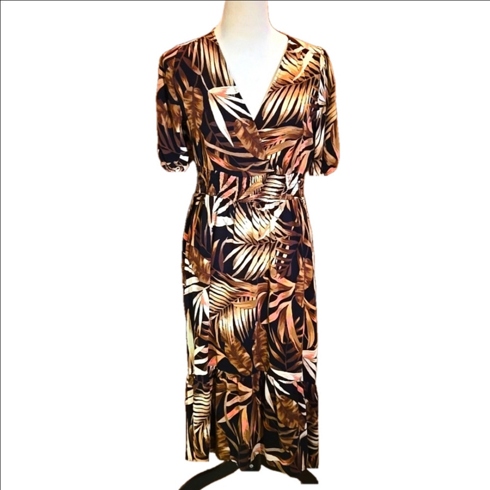 Old Navy Women's S Tropical Palm Tree Themed Maxi Dress Stretch Waist Resortwear